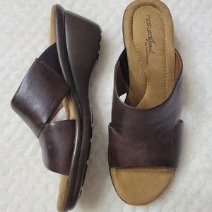 Natural Soul Slides Brown Leather Women Shoes Size 9M